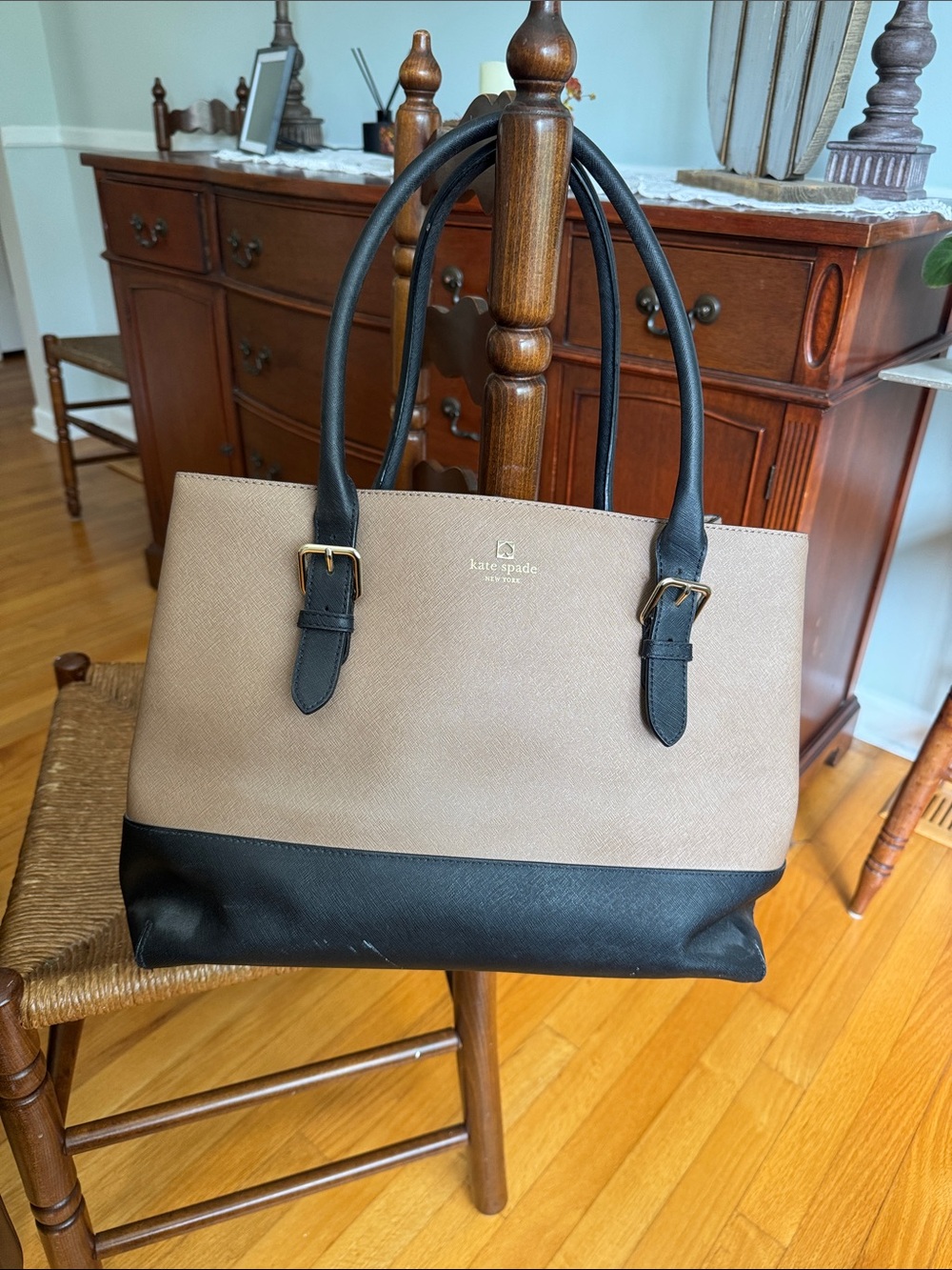 kate spade Two-Tone Taupe and Black Saffiano Work Tote